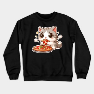 cute fat cat eat pizza cartoon illustration  transparent background Crewneck Sweatshirt
